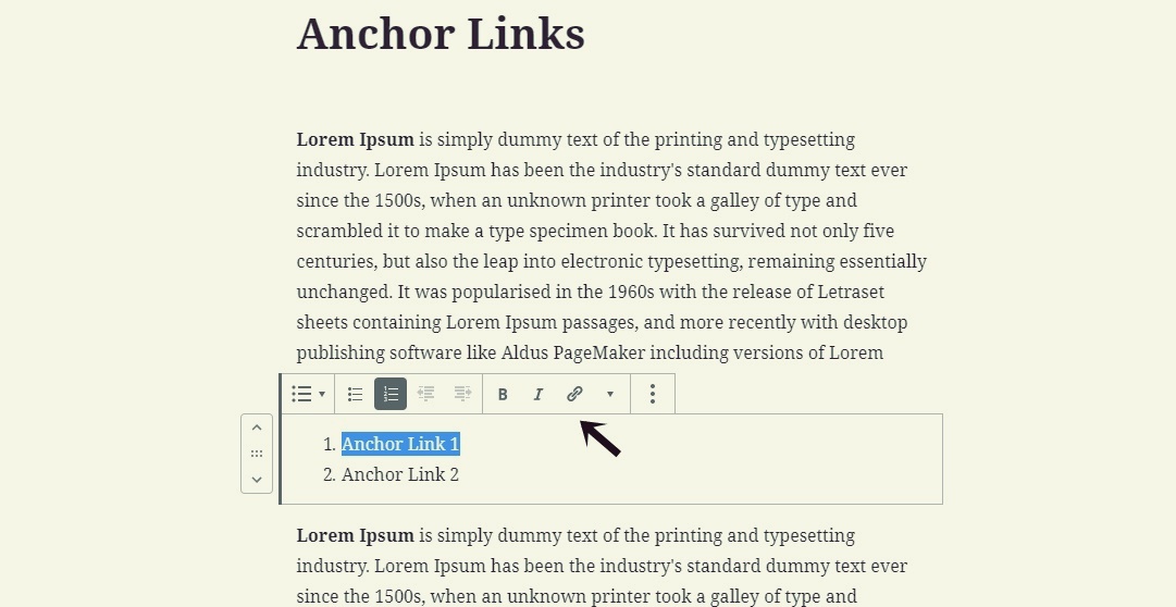 adding anchor links in wordpress