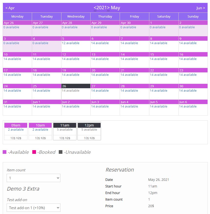 WordPress booking calendar hours plugin