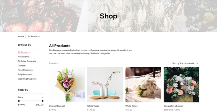 Florist: Flower Shop Wix Website Template