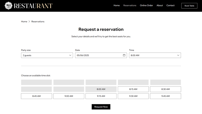 Wix Table Reservations