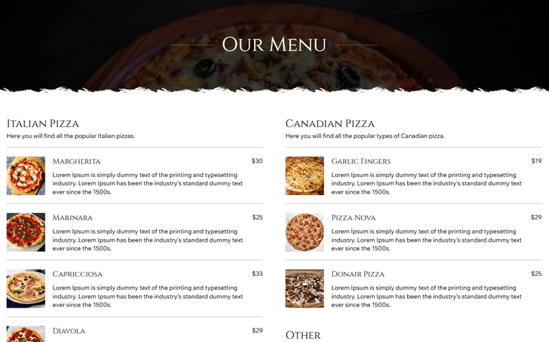 Best Wix Pizza & Pizzeria Website Template