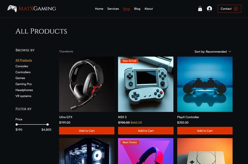 Wix Gaming template