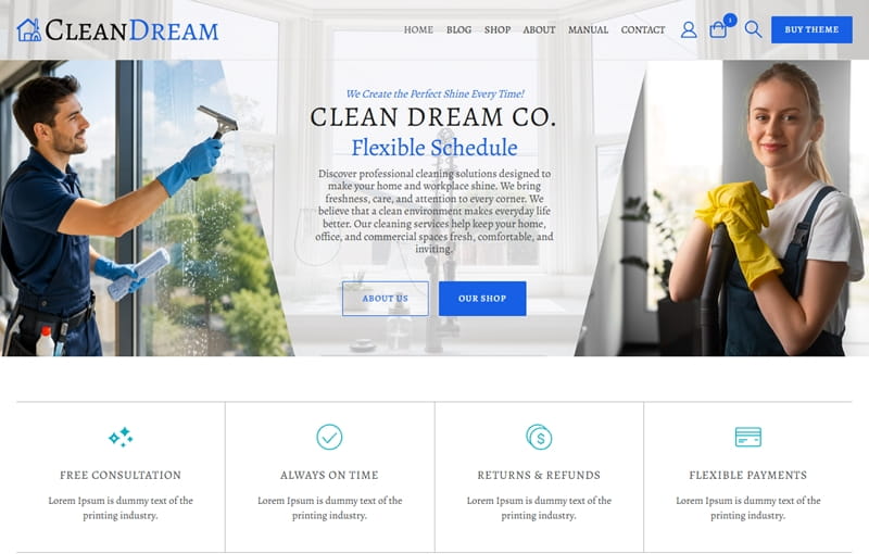 WordPress Cleaning Services Theme